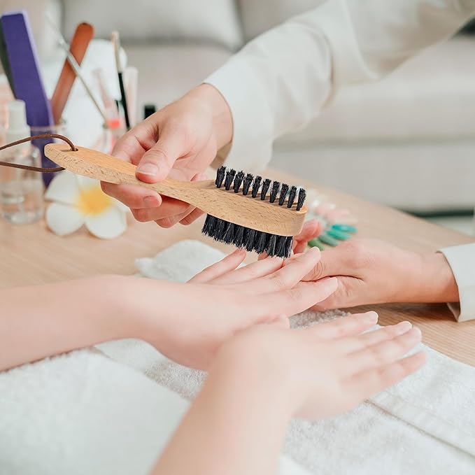 Takavu Nail Brush Black Boar Bristles, Natural Wood Handle, Nail Cleaning Brush for Scrubbing Fingernail Toenail Hand Feet, Dual Sided for Regular Manicure Nail Care Hygiene