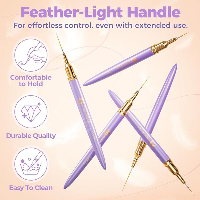 UNA GELLA Nail Art Pens Metallic, Liner Brushes Set For Nail Art Gel Polish, 5Pcs Purple Color, Detail Nail Art Design Painting Brush Set For Nails Gel Fine Drawing Nail Tools, Sizes 7/9/11/15/25mm