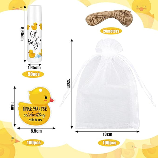 Demissle 50 Pcs Baby Shower Lip Balm Gift Set with 100 Pcs Organza Bags Baby Shower Party Favor for Guest Thank You Tag Rope Baby Shower Party Decoration Gender Reveal Souvenirs (Duck)