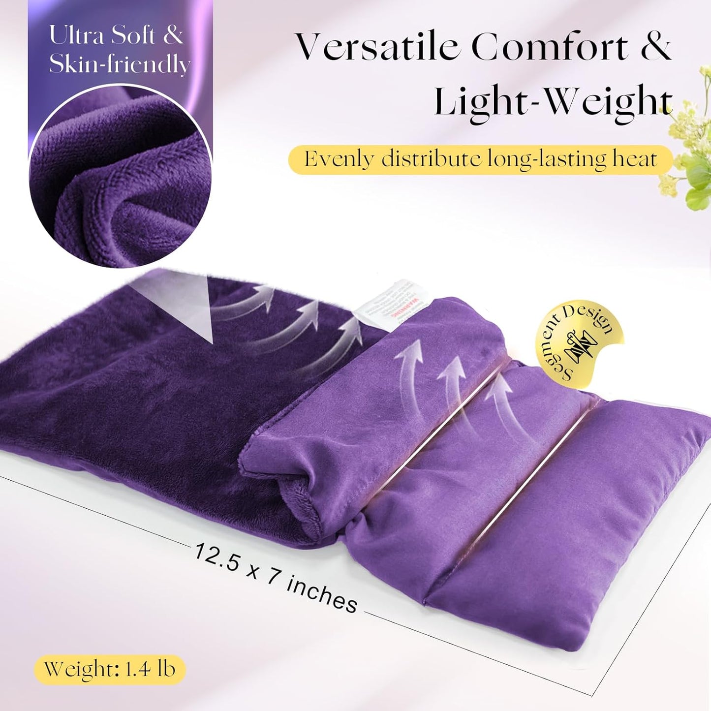 Microwavable Heating Pad with Washable Cover 13x7 Inch Flaxseed Microwave Hot Pack, Lavender Scent, Moist Warm Compress for Relaxation, Non-Electric & Portable