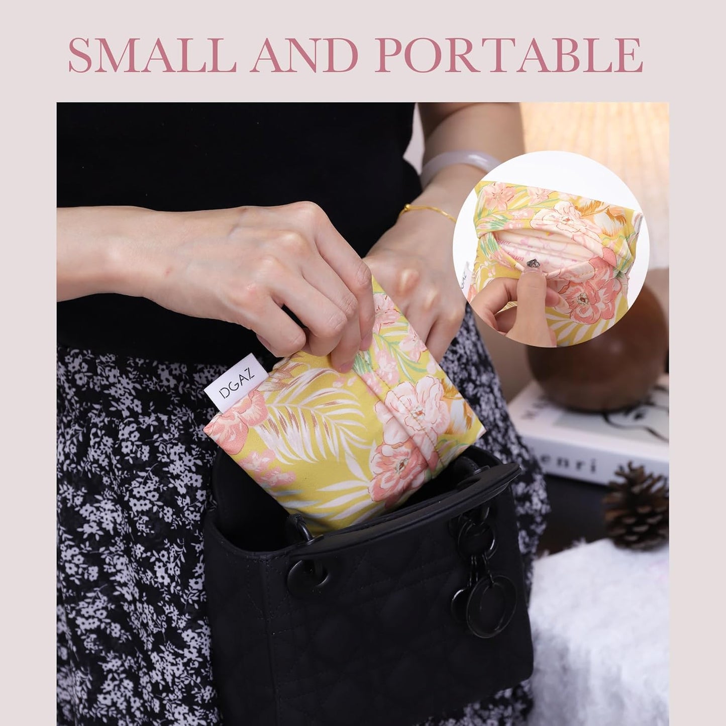 DGAZ Sanitary Napkin Storage Bag, Period Bag for Teen Aged Girls, Portable Period Bag for Panty Liners/Menstrual Cup/Small Tampons，Mini Makeup Bag for Purse(Rebirth)