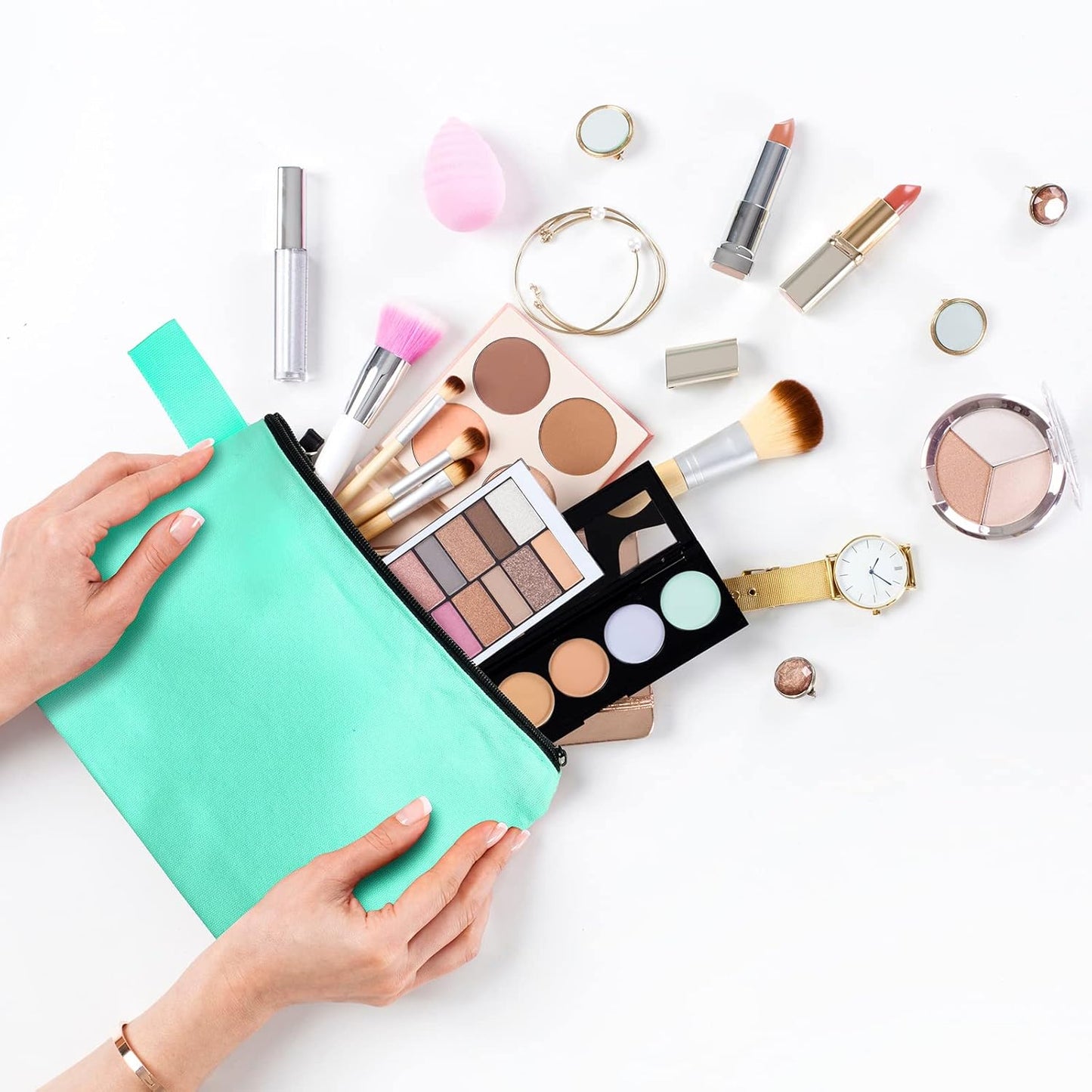 Saintrygo 30 Pcs Makeup Bag Travel Canvas Cosmetic Bag Bulk Multipurpose Small Makeup Pouch for Purse Portable Blank Zipper Toiletry Organizer DIY for Women Assorted Color(Classic,9.8 x 5 x 2 Inch)