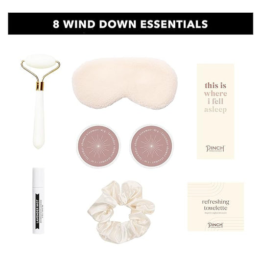 Pinch Provisions Be Kind UnWind Kit, Includes 8 Luxury Self Care and Spa Beauty Essentials, Perfect for Birthday Present, Self-Care Nights, Bachelorette, Christmas or Slumber Party Gift