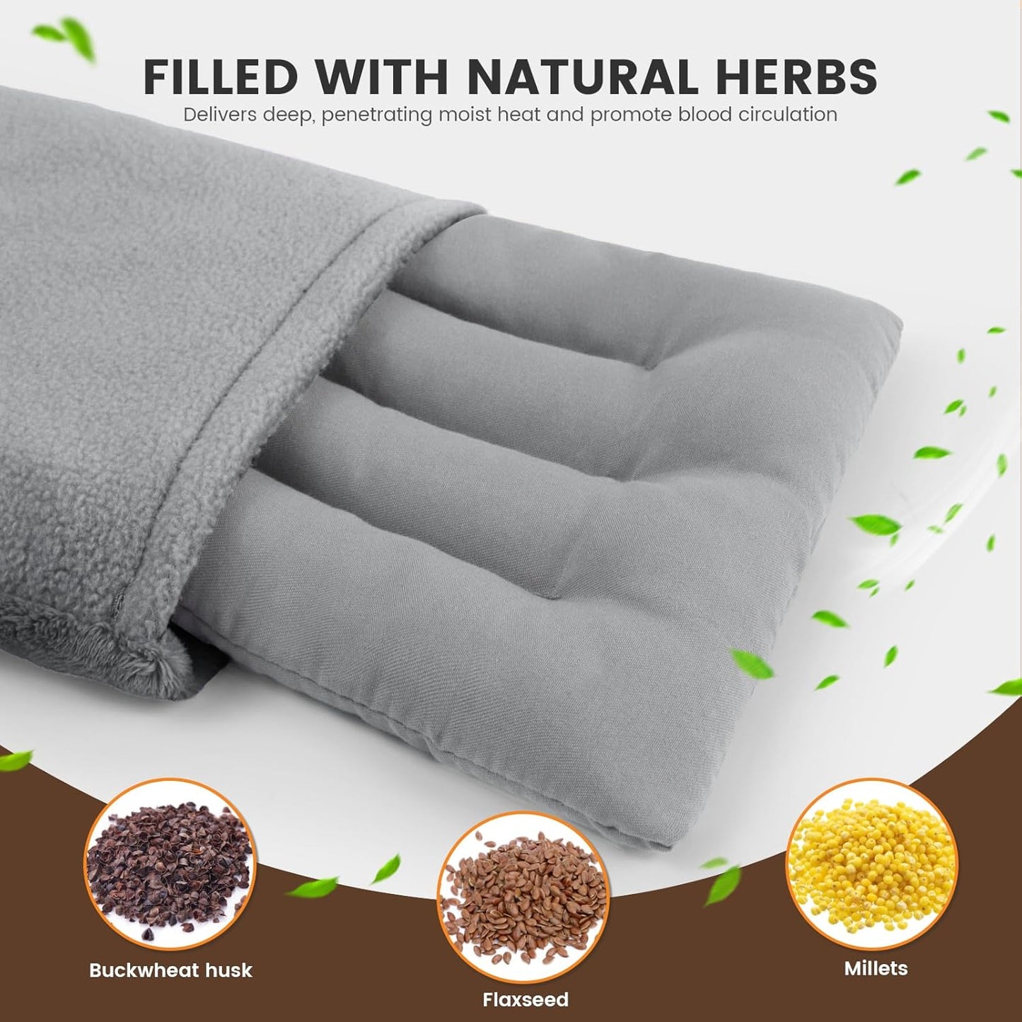 Microwave Heating Pad with Washable Cover, 6.5 X 12“ Microwavable Heating Pads for Neck and Shoulders and Back, Warm Compress for Knee, Muscles, Joints, Wrist, Abdomen (Gray)