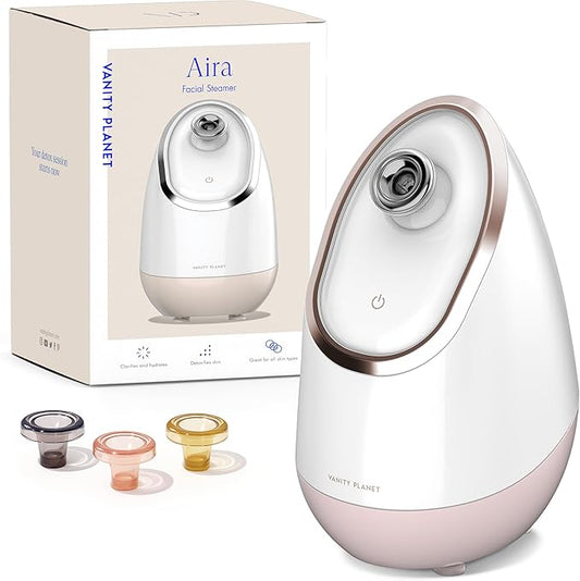 Vanity Planet Aira Ionic Facial Steamer (Rose Gold) - Pore Cleaner That Detoxifies, Cleanses and Moisturizes - Adjustable Nozzle, Water Tank with 3 Essential Oil Baskets