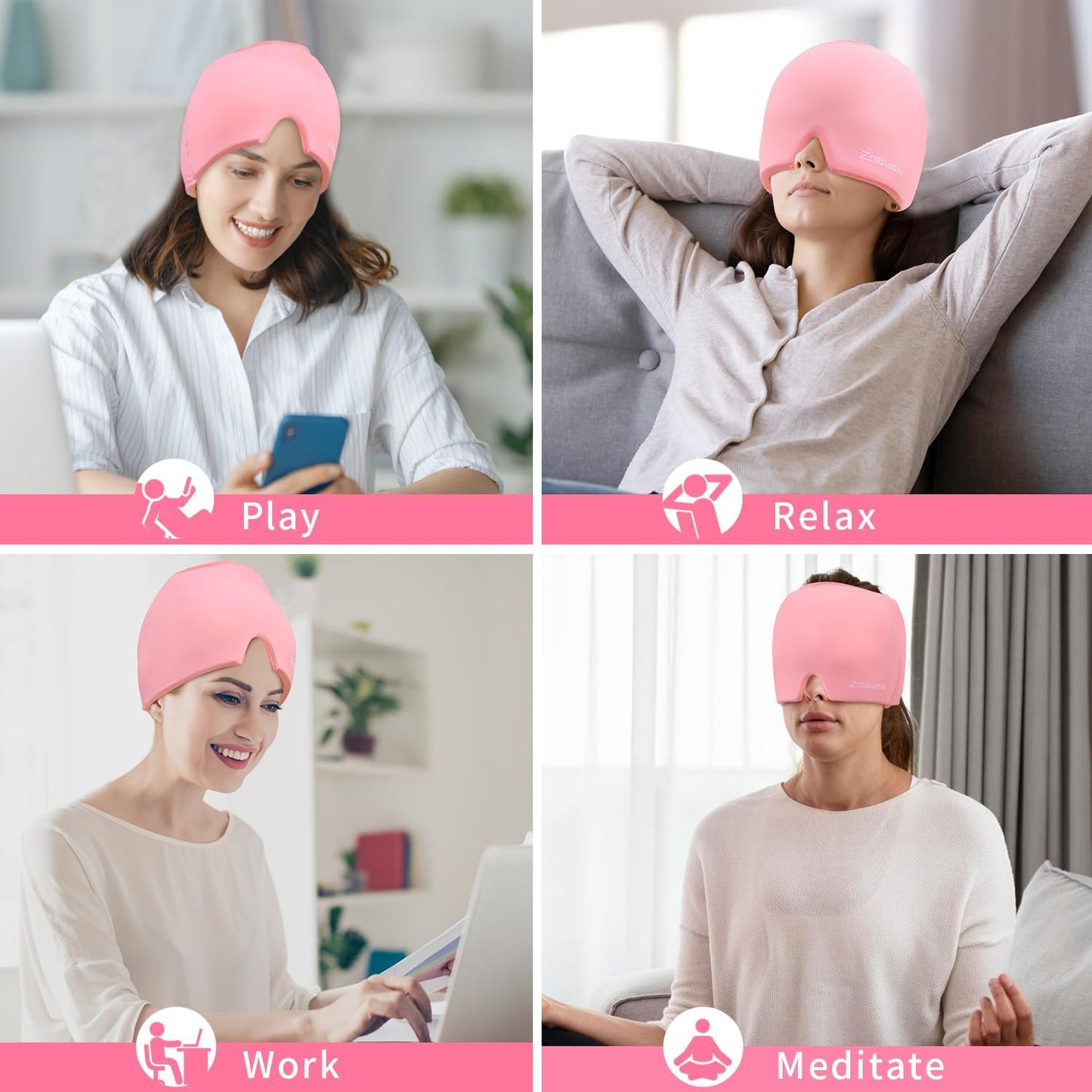 ZNÖCUETÖD Migraine Headache Relief Cap Hat Full Head ice Pack Wrap Cooling Gel Ice Beanie Cold Cap Hot/Cold Compress Therapy for Sinus, Stress, Tension, Head Pain Relief, Women