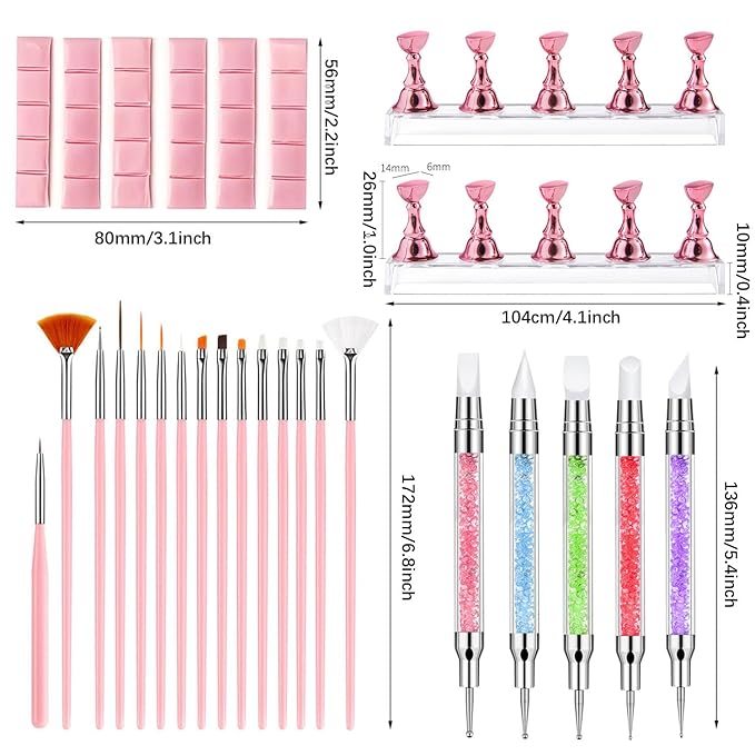 Nail Art Tools,Nail Art Brush,2 sets Nail Stand,5 PCS Dual Tipped Nail Dotting Tool and Sculpture Pen, Acrylic Silicone Nail Pen, Nail Design Tools