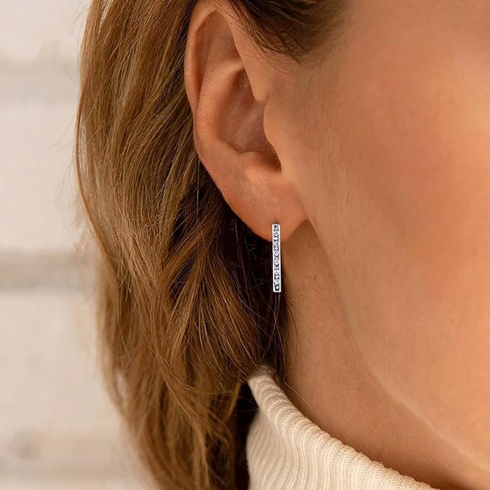 Geometric Crystal Bar Earrings Silver Cz Bar Stick Earrings Cz Rhinestone Bar Stud Earrings Silver Minimalist Earrings Jewelry for Women and Girls