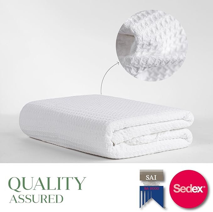 Salt Earth 100% Cotton Throw Blanket, King, 106"X92" Waffle Throws for Home, Bedrooms, Outdoor & Office Couch, Modern & Cozy Bed Room Decor Blankets,Lightweight All Season Western Blanket(White)