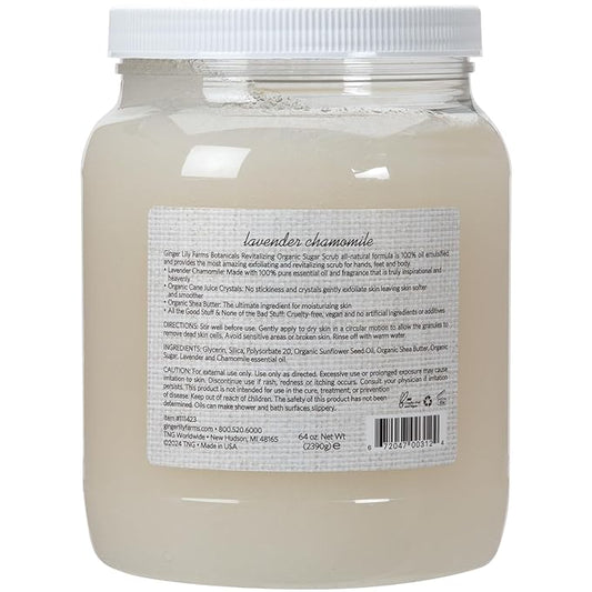 Ginger Lily Farms Botanicals Revitalizing Organic Sugar Scrub, All-Natural Skin Exfoliating Sugar Crystals, 100% Vegan & Cruelty-Free, Lavender Chamomile, 64 oz.