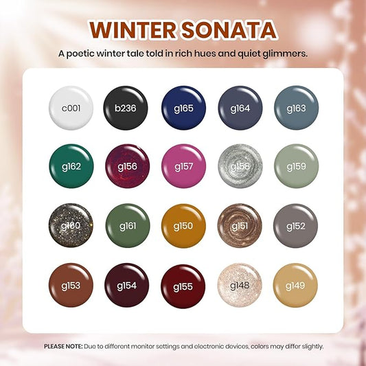 Beetles Fall Gel Nail Polish Set – 20 Colors Brown Burgundy Red Green Orange Glitter Winter Gel Polish, Soak Off UV LED Gel Polish Kit with Base Coat Glossy Matte Top Coat Manicure Gift for Women