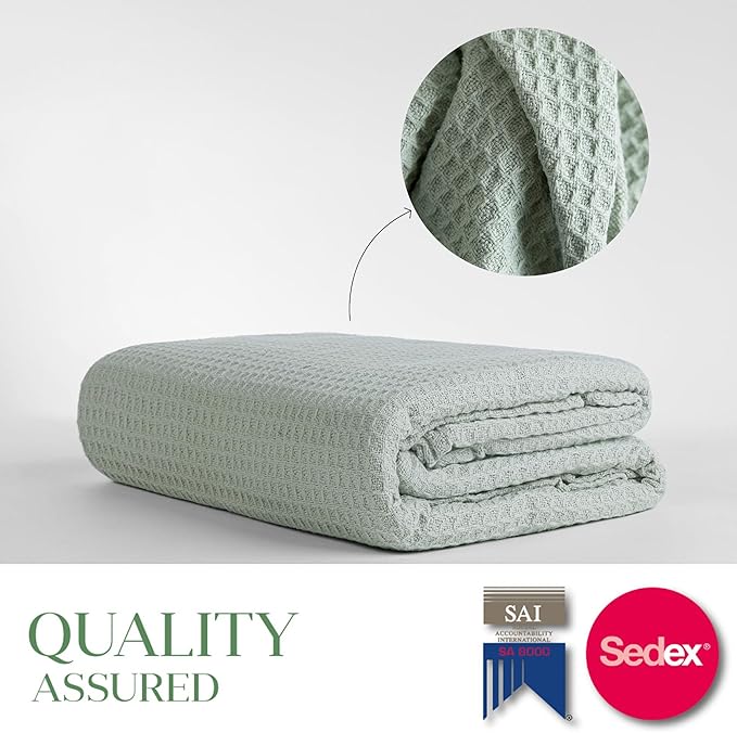 Salt Earth 100% Cotton Throw Blanket, Queen, 90"X92" Waffle Throws for Home, Bedrooms, Outdoor & Office Couch, Cozy Room Decor Blankets, Christmas Blankets and Throws (Sea Foam)