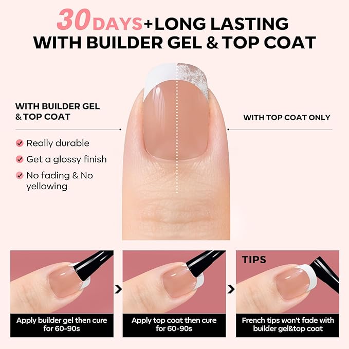 Modelones Gel Nail Kit, Press On Nails Kit with LED Light, 150 PCS Extra Short Pink Square, 15 Sizes French Tip Press on Nails, NailBoxie Pre-Colored Nail Tips for Easy DIY Nail Art