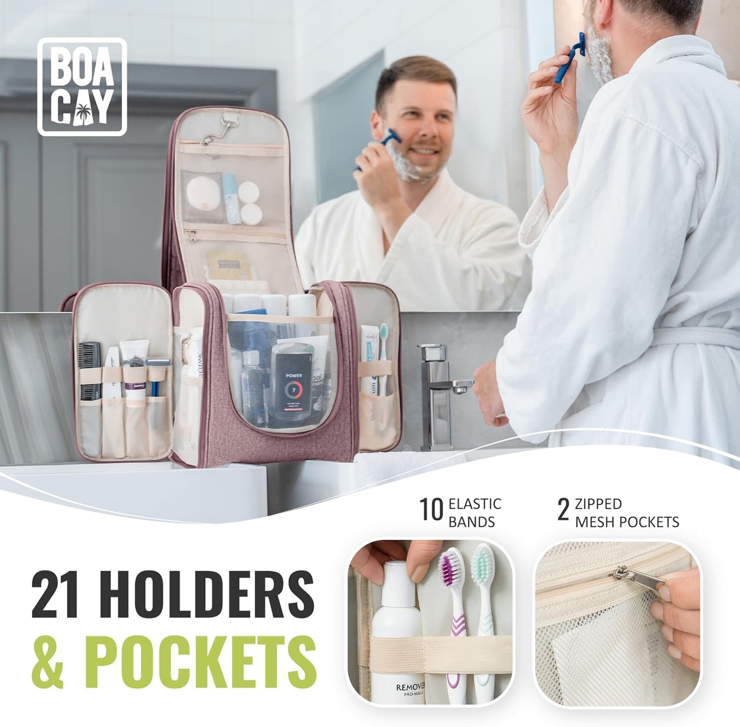 BOACAY Extra Large Hanging Travel Toiletry Bag for Women and Men, Makeup Bag, Bathroom & Shower Organizer Kit for Accessories, Cosmetics, Essentials