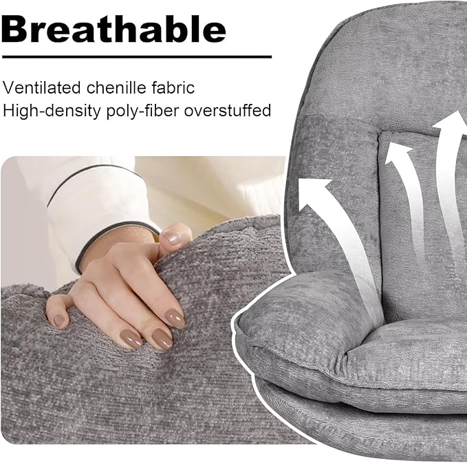 1 Pack 360°Free Swivel Accent Chair for Living Room, Slightly 20°Rocking, 24" High Backrest Upholstered Armchair, Ergonomic Design, Chenille Breathable Soft Fabric Modern Single Sofa, Gray