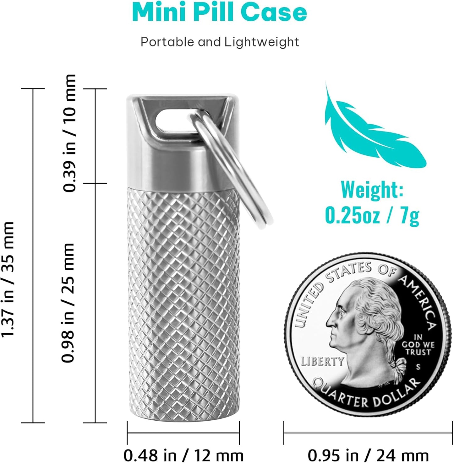 100% Waterproof Titanium Pill Box Keychain - TSA Approved, Strong and Heat Resistant, Travel Friendly | Fashion Necklace Design, Ultra Light and Compact with Extra Sealing Ring
