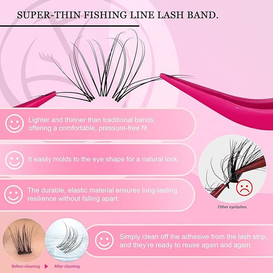 Nova Lash Clusters Kit - 360 pcs Lash Clusters Natural Look Invisible Band Eyelash Clusters Lash Extension Kit with Bond and Seal 0.07D D Curl WideSpan Cluster Eyelash Extension Kit 8-16mm DIY at Home