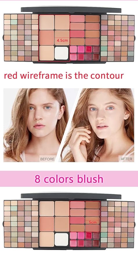 Professional Multi-in-one Makeup Gift Kit for Women - 90 eyeshadow Palette,8 Lipstick Set Lips,8 blush,5 concealer,4 brushes With Mirror,for girls, beginners and professionals Gift Kit