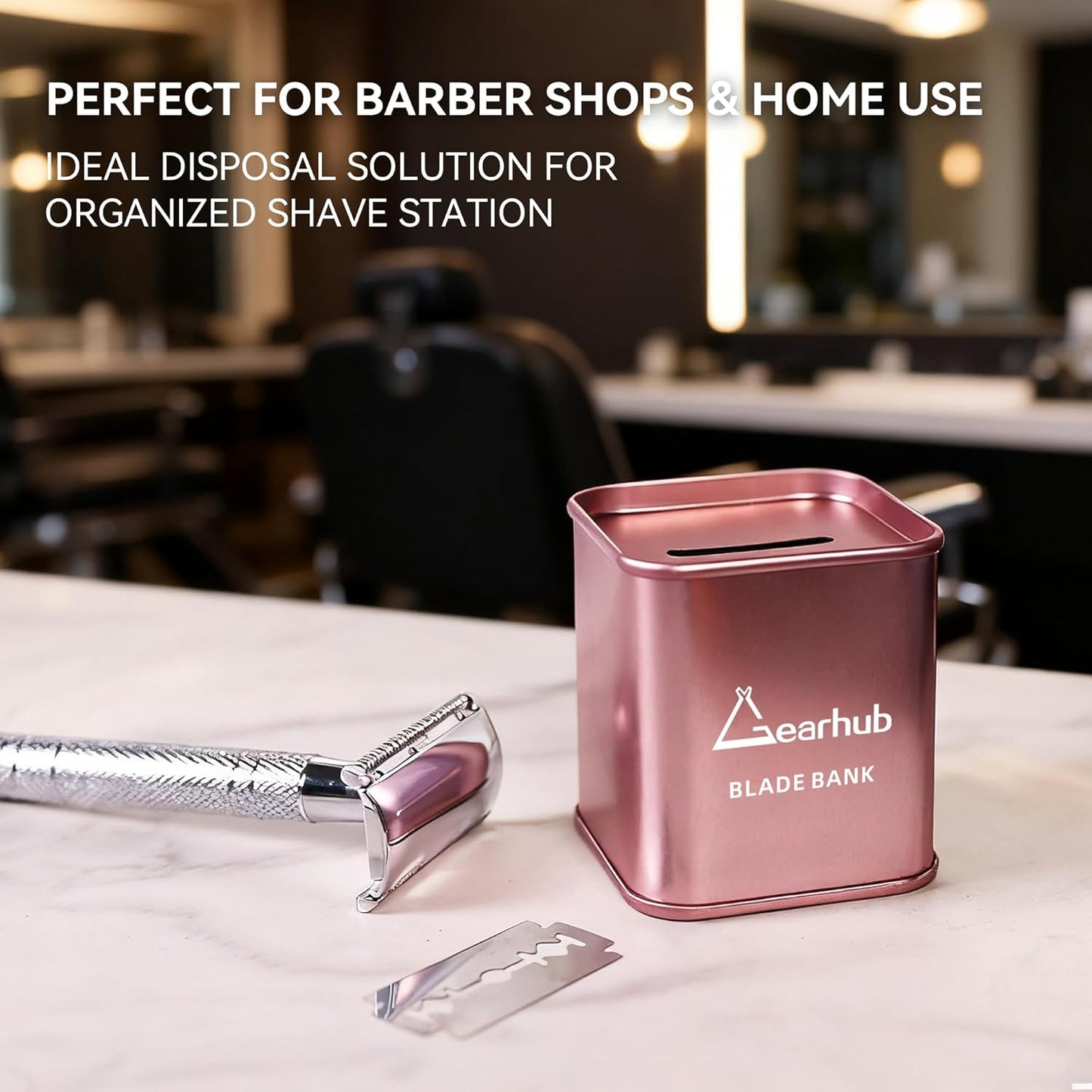 Gearhub Blade Bank Safely Store Used Safety Razor Blades Large Capacity Disposal for Barber Shops & Personal Use Sealed Design Holds 300+ Blades Matte Pink