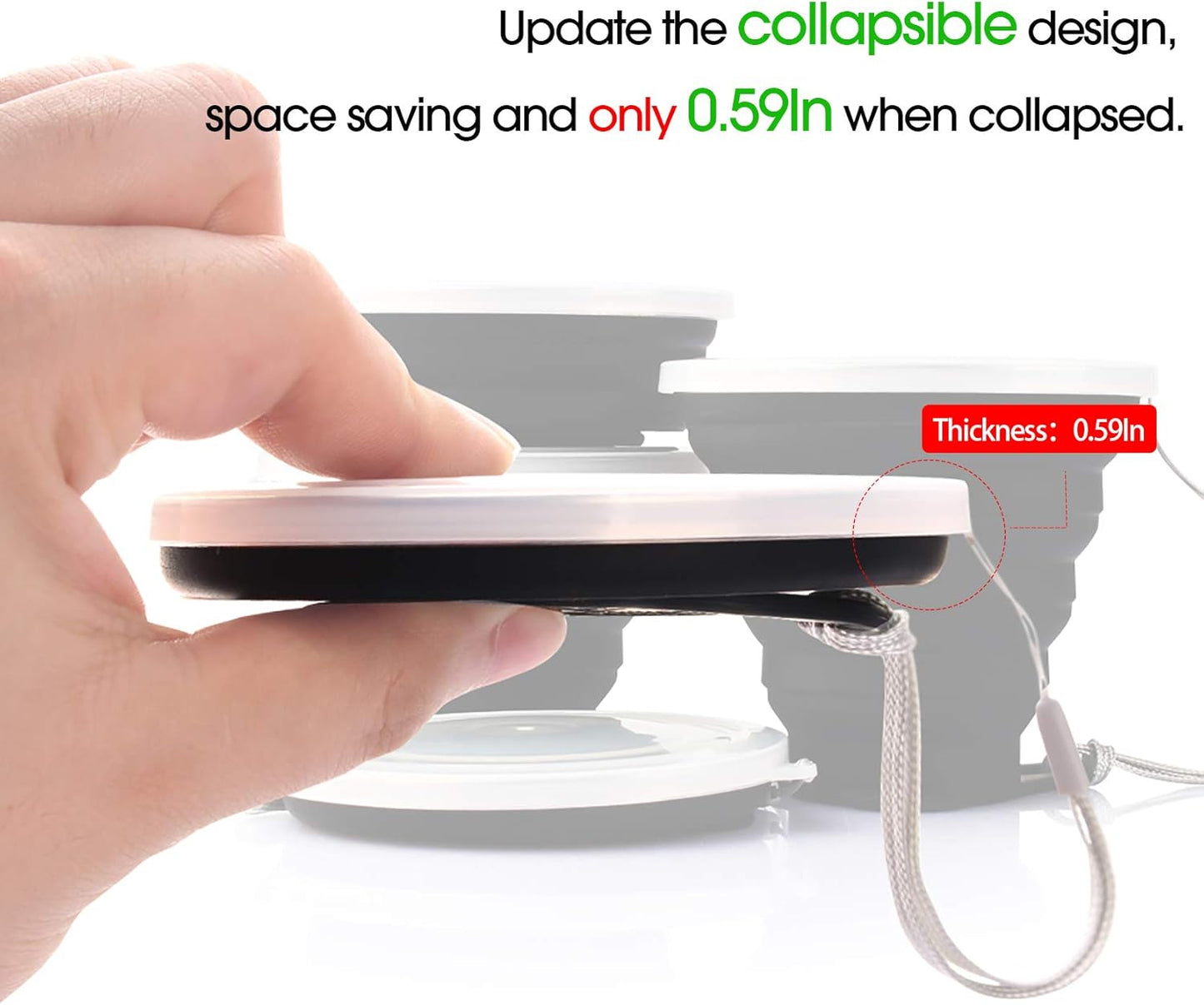 ME.FAN Silicone Collapsible Travel Cup - Silicone Folding Camping Cup with Lids - Expandable Drinking Cup Set - Portable, Graduated [9.22oz]