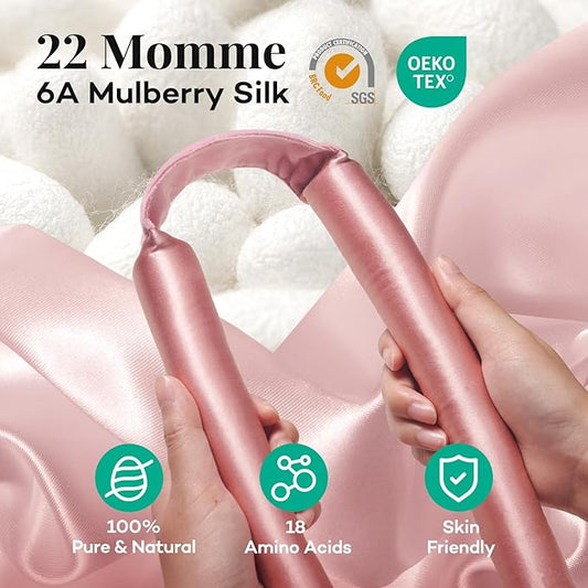 Umisleep 22 Momme 100% Mulberry Silk Heatless Hair Curler Set — Frizz-Free Hair Rollers for Women Long Hair, Overnight Heatless Curls, Upgraded Soft Flat Design with Clips & Scrunchies, Pink