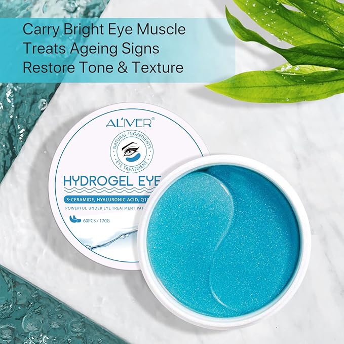 60 Pcs Under Collagen Eye Masks, Under Eye Patches for Dark Circles and Puffiness, Hydrating Eye Mask Skincare, Eye Gel Pads for Eye Bags and Wrinkles Under Eye Treatment (60 Pcs Blue)