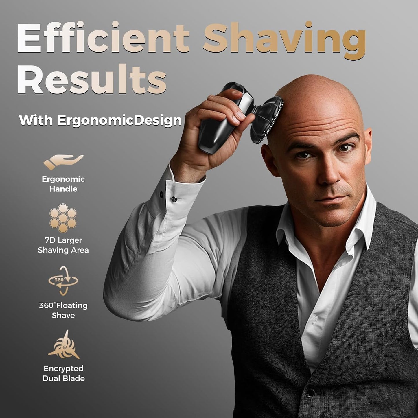 Ufree 7D Rotating Head Shaver for Bald Men, Magnetic Detachable Blades, IPX7 Waterproof Electric Razor, Head Face Beard Trimmer Grooming Kit with USB Fast Charge, Smart LED Display, Mens Gifts