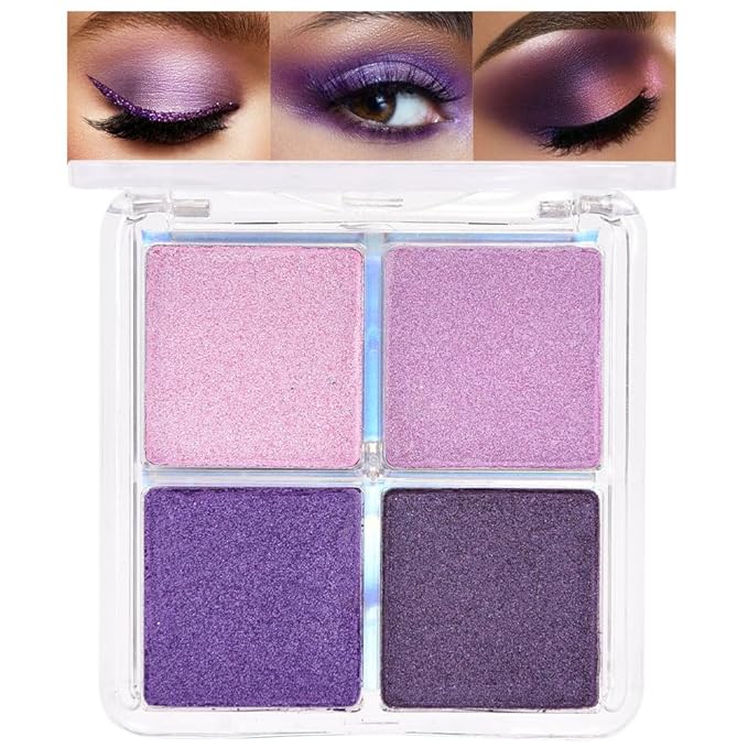evpct Eyeshadow Quad Palette, Nude Pink Orchid Lavender Dark Purple Glitter Shimmer Metallic Matte High Pigment Eye Shadow Palette Makeup for older Women, Smudge Proof, Vegan Cruelty-free, Seductive