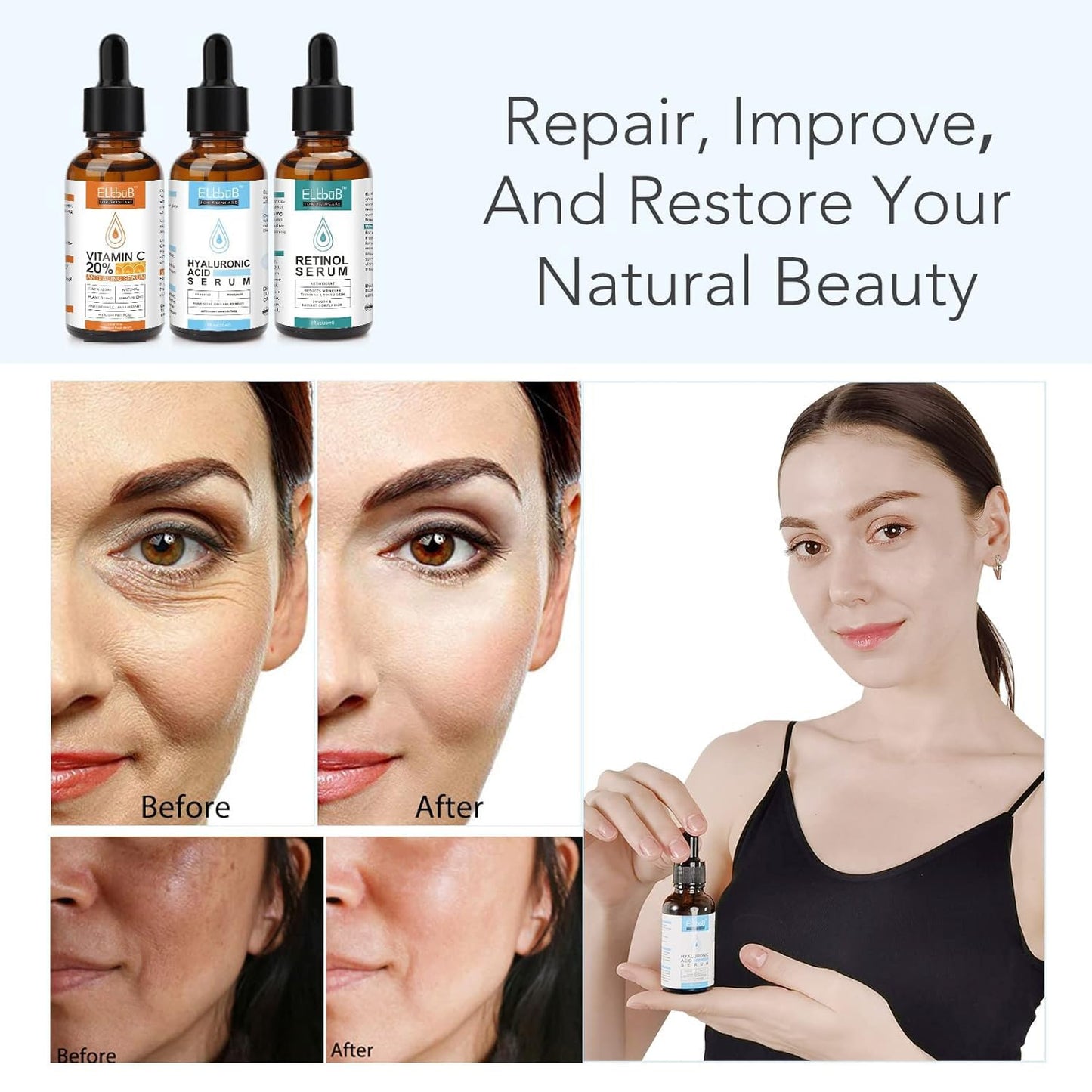 Age Defying Facial Serum - Vitamin C, Retinol & Hyaluronic Acid Serum Set for Wrinkles, Fine Lines, Skin Firmness & Moisture Retention - Collagen Boost & Deep Nourishment