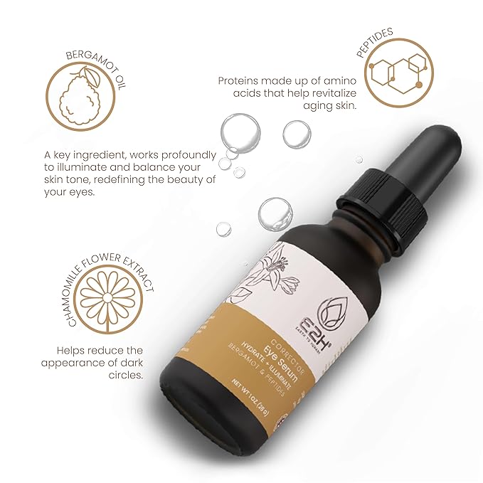 E2H Corrector Eye Serum with Bergamot and Peptides | Minimizes Creases & Dark Circles | Hydrates & Smoothens | Dramatic Results