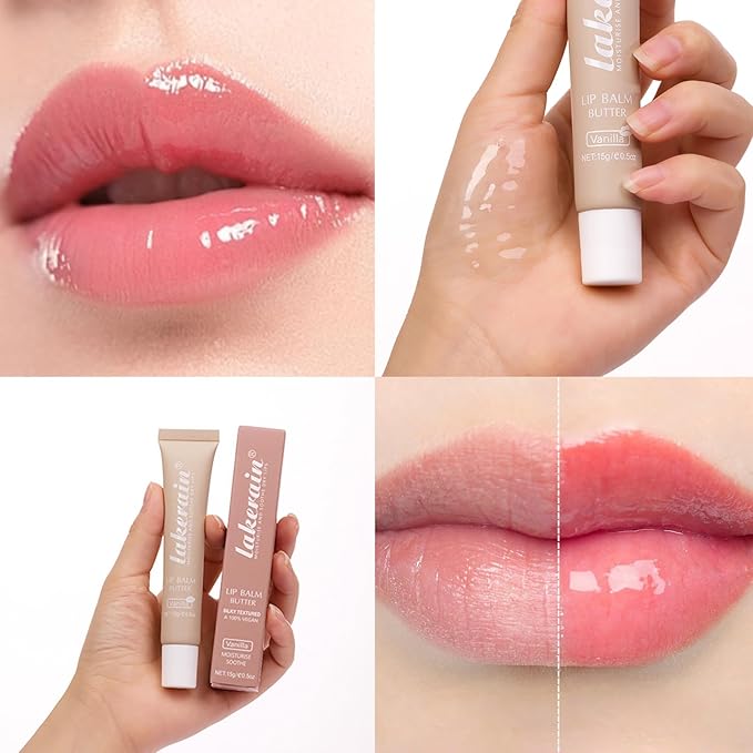 Moisturizing Lip Balm Butter for Dry Cracked Lips,Day/Night Hydrating Lip Mask, Ultra-Nourishing Lip Care Moisturizer for Soft, Smooth and Supple Lips (Vanilla)