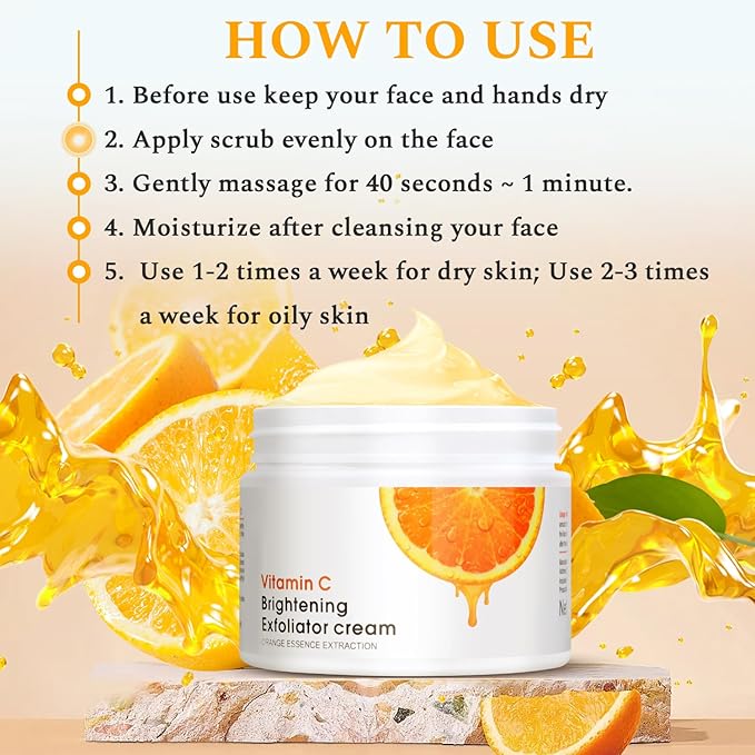 Vitamin C Face Scrub Face Exfoliator Cream Brightening Facial Scrub Exfoliating Facial Wash Microdermabrasion Facial Scrub, Gently Exfoliate Dirt and Dead Skin Cells, Improve Dark Spot, 140g/5oz