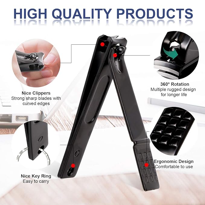 Manicure Pedicure Kit Nail Clippers Set Fingernails & Toenails Vibrissac Scissor 5 Pieces Best Care Tools for Man & Women with Travel Case (Gray/Black_A) (Gray/Black_A)