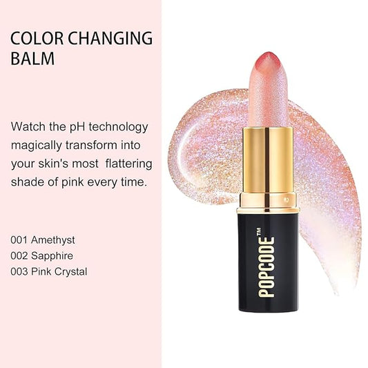 pH Lip Balm, Color Changing Lipstick and Tinted Lip Balm Chapstick, Vegan & Cruelty Free Glitter Lipstick Lip Gloss, Hydrate & Nourish with JOJOBA and MEADOWFOAM SEED OIL, #003 Pink Crystal