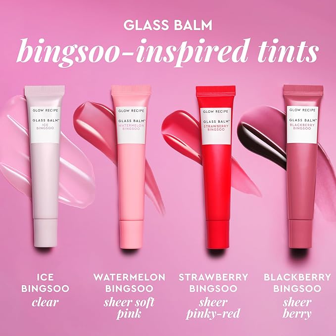 Glow Recipe Glass Balm Lip Treatment - 12Hr Hydrating Lip Balm & Moisturizer with Hyaluronic Acid to Smooth, Plump & Protect from Dryness - Sheer Berry High Shine Tint, Blackberry Bingsoo (15 ml)