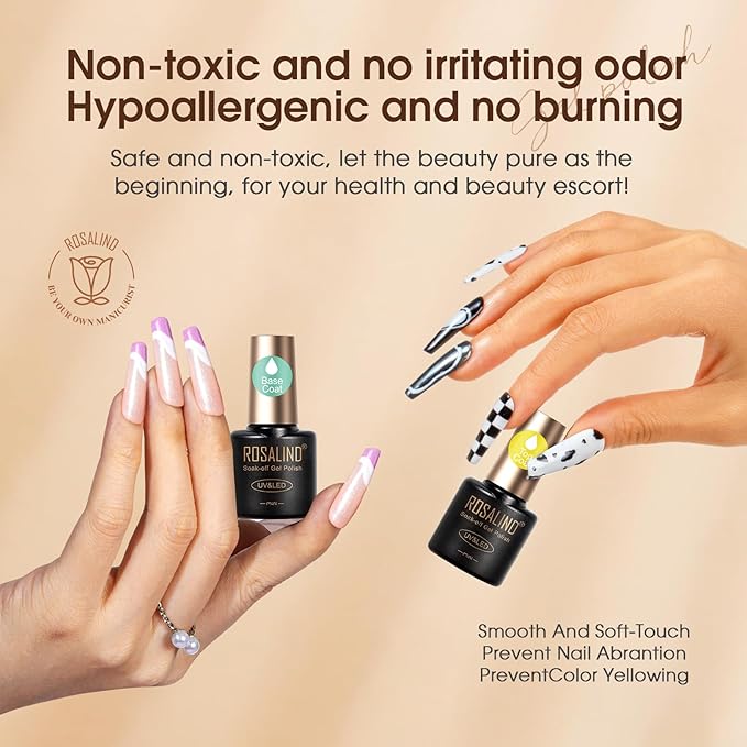 ROSALIND 8 PCS Dehydrator Nail Primer and Top & Base Coats Kit, Nail Strengthening System Superior Protein Bonding, Fast Air Dry for Acrylic Powders Nail Gel Polish