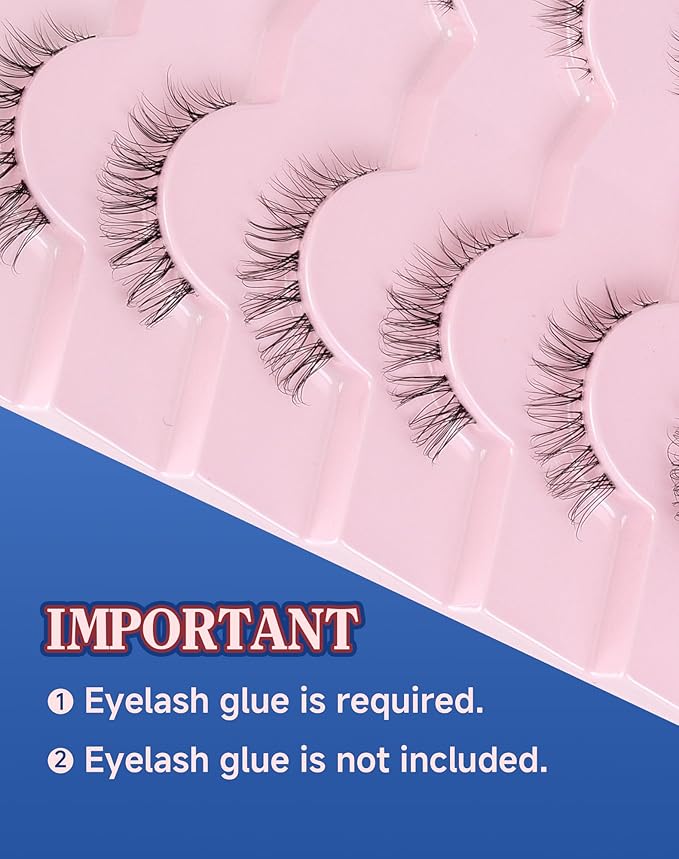Short Lashes Natural Look Wispy False Eyelashes Flared Strip Eyelash Small Lash Fluffy Clear Band 7 Pairs SF-08