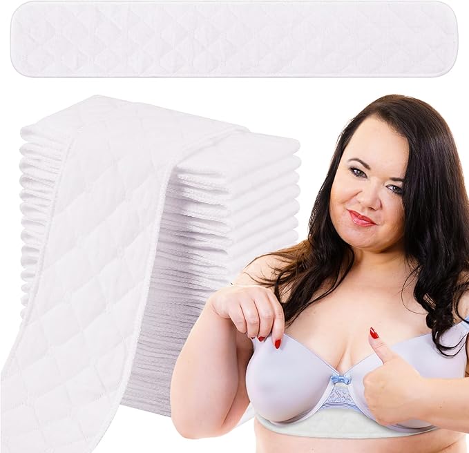 Toulite 20 Pcs Bra Liners for Sweat 18x3 Inch 3 Layer Washable Rectangle Cotton Under Breasts Pads for Women Absorb Sweating