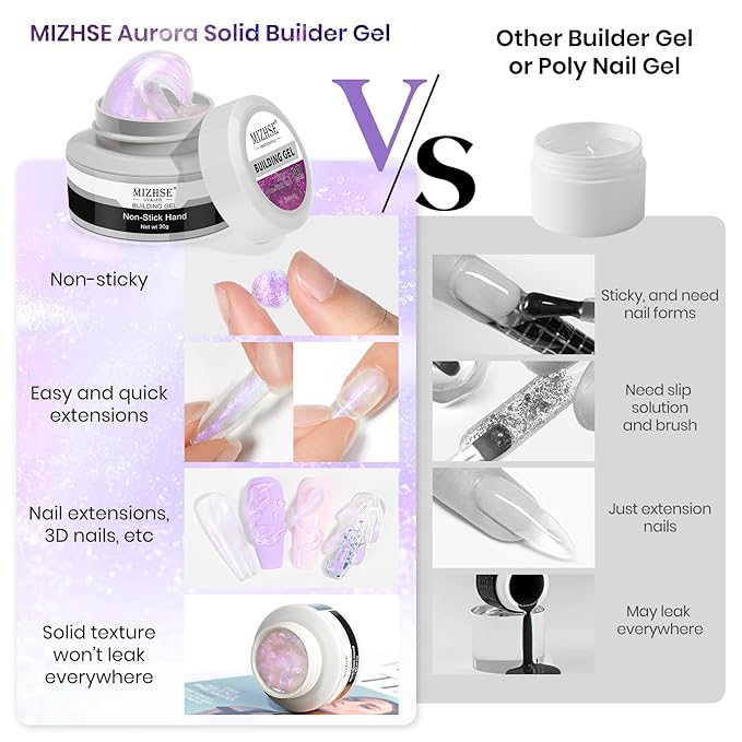 MIZHSE Solid Builder Gel for Nails - 30g/1oz Purple Mermaid Hard Gels for Nails 3D Gel with Dual Forms 3D Sculpting Pen Soak off U V Nail Builder Gels for Extension 3D Nail Art Women