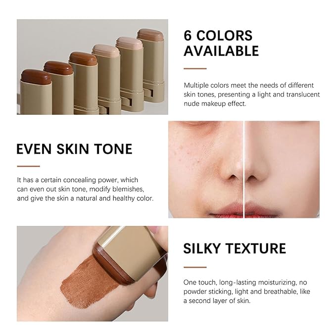 Multi-Use Foundation Stick Beauty Balm Serum Boosted Skin Tint, On-The-Go Tinted Solid Serum, Lightweight and Buildable Creamy Skin Tint Stick Makeup, Natural Finish(02#)