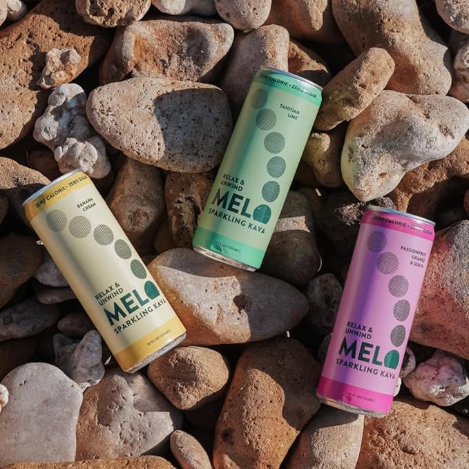 Melo Sparkling Kava Drink, Variety Pack, Sugar Free Non Alcoholic Drinks with Zero Calories, Gluten Free, Vegan, 100% Natural Mocktail with 750mg Kava Root per Drink, 12 Pack, 12 oz Cans