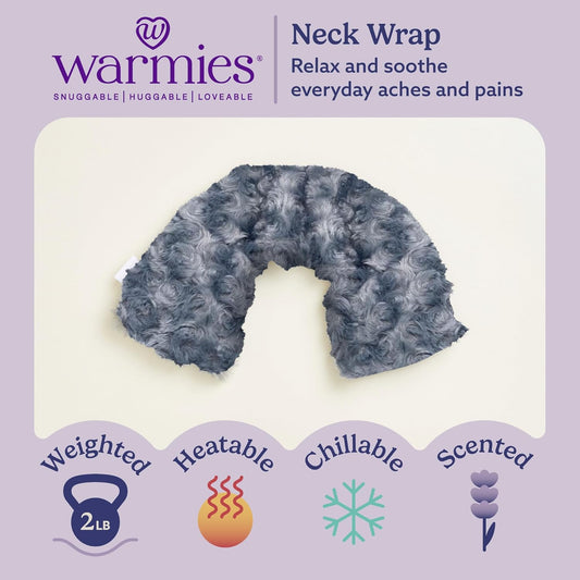 warmies Microwavable Neck & Shoulder Wrap - Heating & Cooling Plush Pad for Calming Relaxation - Weighted & Heated Neck Warmer with Scented Lavender - Microwave Heat Pad for Aches & Pain - Curly Gray