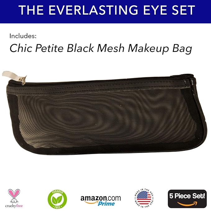 The Everlasting Eye 5 Piece Waterproof Makeup Set. Gel Eyeliner, Creme Eyeshadow, 2 brushes and Mesh Bag. Paraben-free, Talc-free, Cruelty-free. Anna/Black Beauty 1201