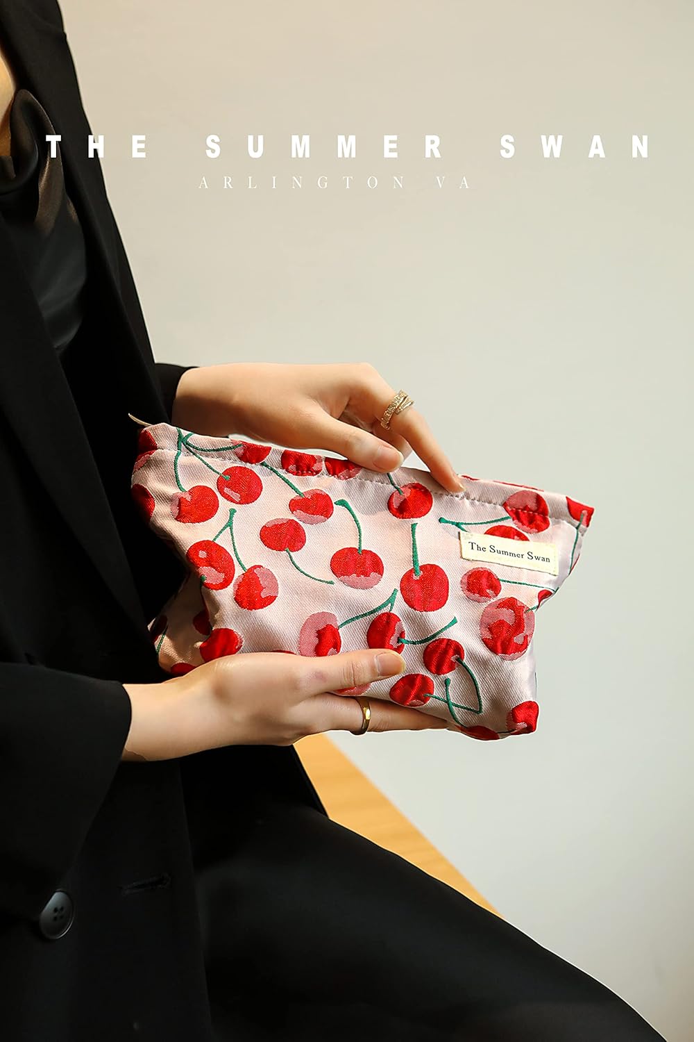 The Summer Swan | Large Aesthetic Makeup Bag | Preppy Skincare Organizer | Floral Mid-day Clutch | Period Kit Hygiene Bag (Classic Red Cherry)