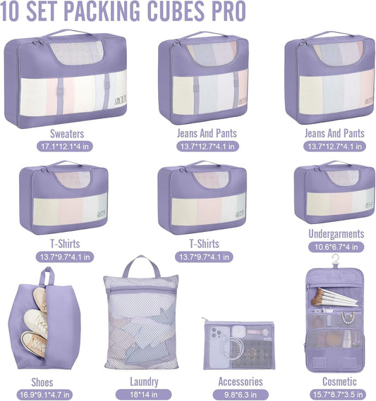Veken 10 Set Packing Cubes for Travel Essential, Suitcase Organizer Bags in 4 Sizes, Carry-On Luggage Accessories with Large Laundry & Hanging Toiletry Bag, Must-Have for Airplane, Road Trip & Camping