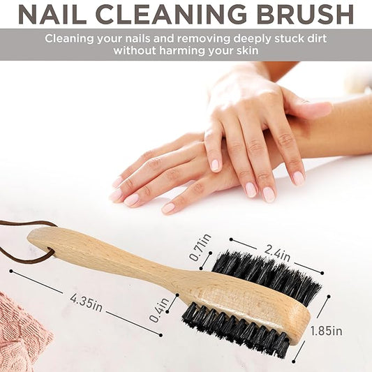 Takavu Nail Brush Black Boar Bristles, Natural Wood Handle, Nail Cleaning Brush for Scrubbing Fingernail Toenail Hand Feet, Dual Sided for Regular Manicure Nail Care Hygiene