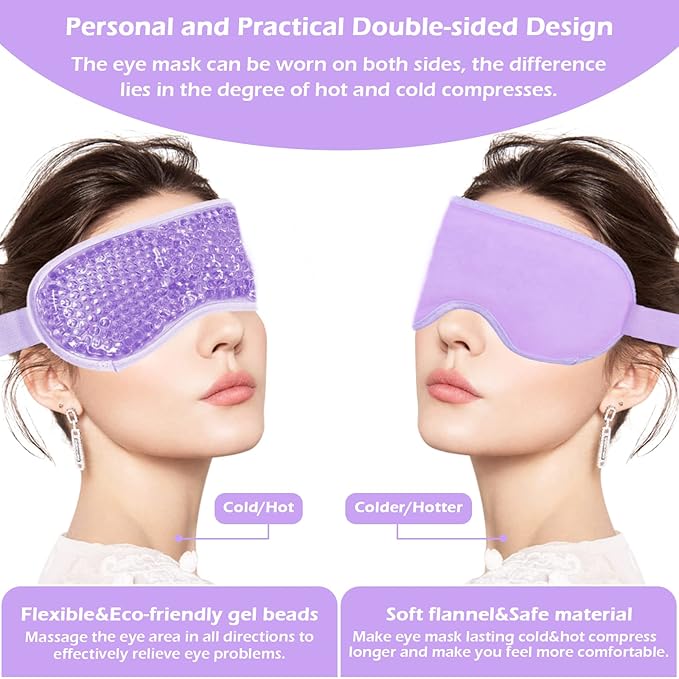 Permotary 2PCS Ice Gel Eye Mask Hot Cold Therapy Cooling Gel Beads Eye Mask,Reusable Hot Cold Compress Ice Eye Pack for Puffiness/Dark Circles/Eye Bags/Dry Eyes/Headaches/Migraines/Stress Relief