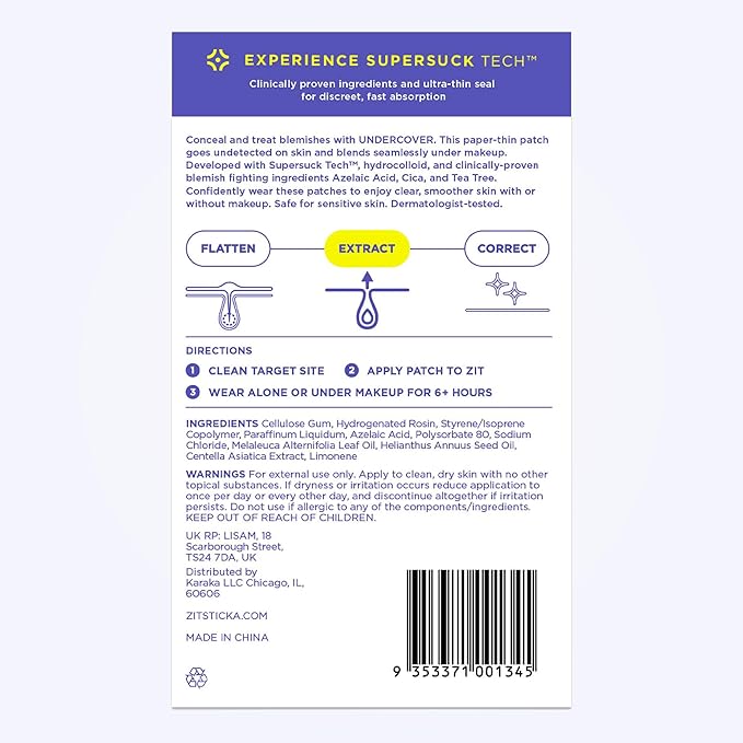 ZitSticka Invisible Pimple Patches for Face, Hydrocolloid Patches, Ultra-Thin Clear Azelaic Acid & CICA Blemish Patches, Pimple Stickers (UNDERCOVER 72ct)