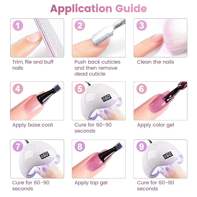 RARJSM Nude Pink Jelly Gel Nail Polish Set 6pcs Clear Crytal Stained Glass Purple Pink Series Transparent Sheer Amber Milky Gel Varnish LED UV Curing Requires Soak off French Manicure Home Salon