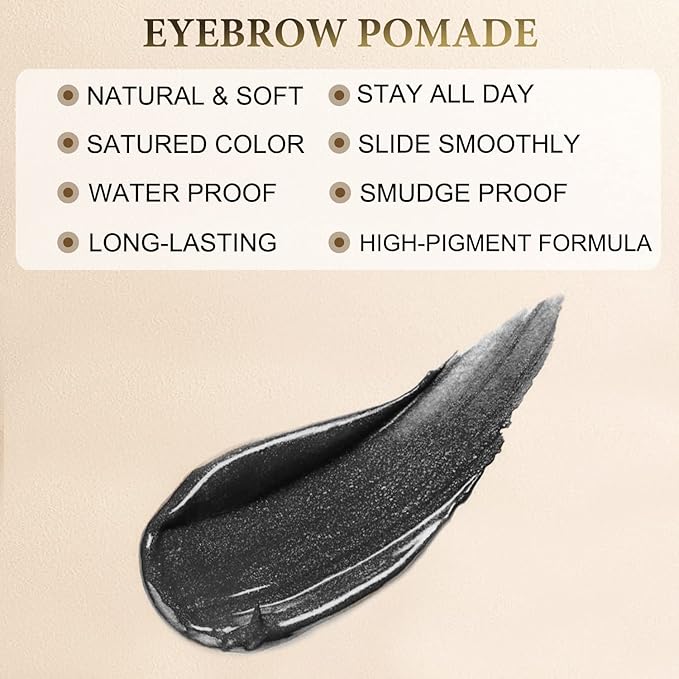 Eyebrow Pomade - Waterproof Brow Pomade for Long-lasting Results,Smudge Proof and Sweat Resistant Formula,Natural Eyebrow Makeup for All Skin Types and Tones - Black